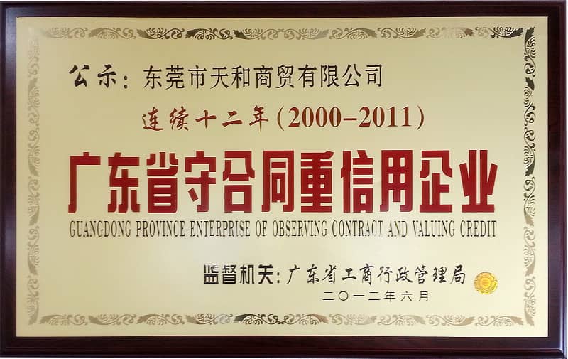 榮膺廣東省“連續十二年(nián)守合同重信用企業(yè)”稱号